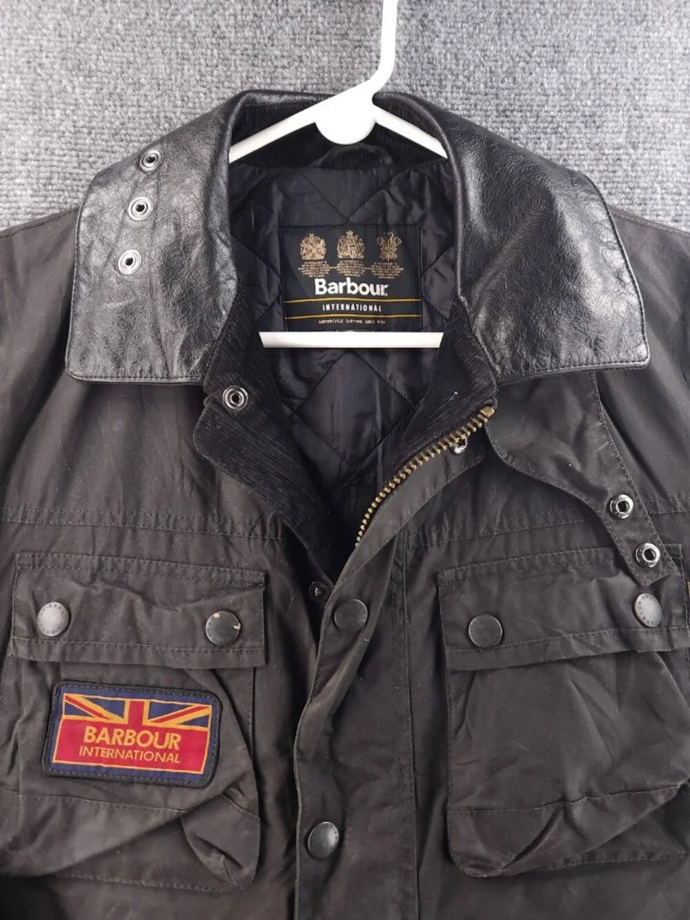 Barbour SURTEES International Medium Gray Insulated Winter Wax Jacket Men Biker